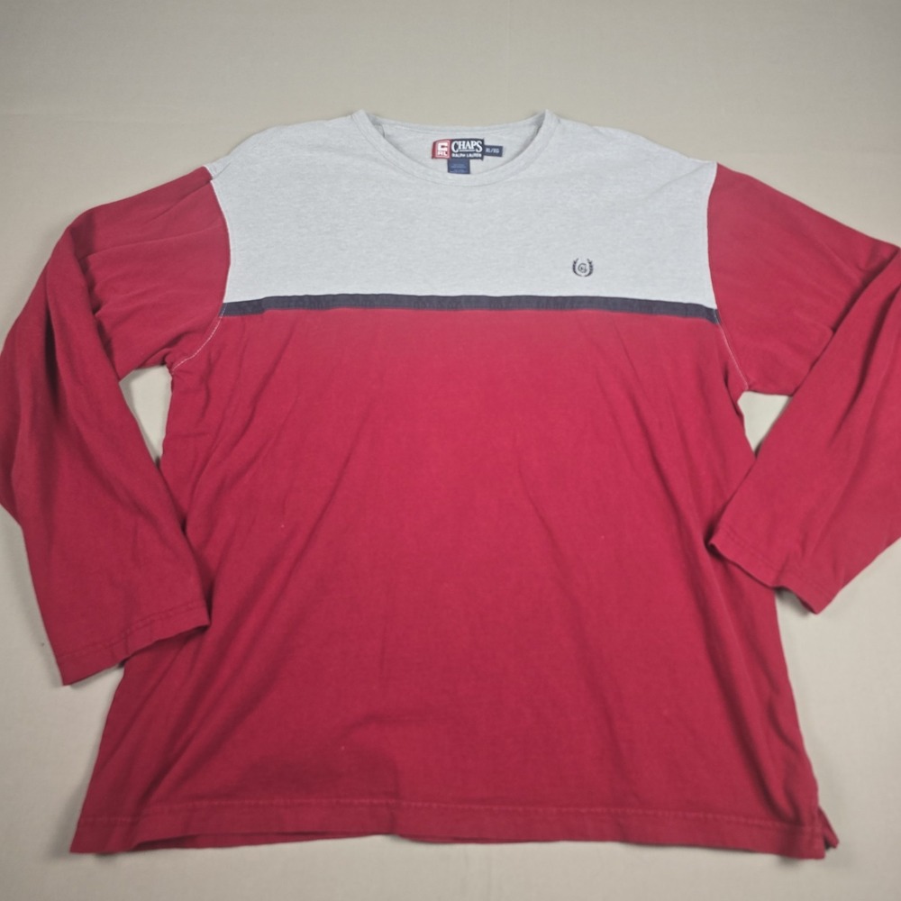 Vintage 90s Chaps Ralph Lauren Colorblock Long Sleeve Shirt Mens XL Grey Red...